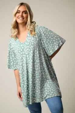 YOURS - Top Vert Menthe Coeurs Design Plissé