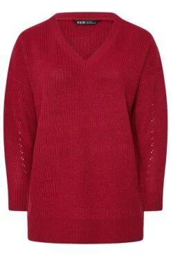 YOURS Curve Pull Col V Rouge Bordeaux -Evans Boutique f081933b 906d 40 280626 X