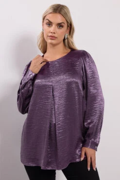 YOURS Curve Chemisier Plissé En Satin Violet Froissé