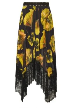 STAR Yellow Floral Pleated Mesh Skirt 15 STAR Yellow Floral Pleated Mesh Skirt -Evans Boutique f0c0a351 5e4b 4d 110883 X