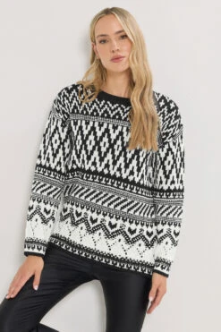 LTS Tall Black & White Fairisle Jumper