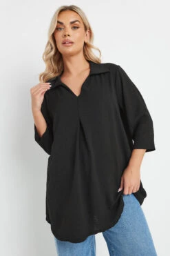 YOURS - Chemisier Ample Noir Texturé Plissé