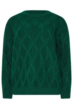 LTS Tall Dark Green Cable Knit Jumper 11 LTS Tall Dark Green Cable Knit Jumper -Evans Boutique f11e02a0 b41c 40 356075 X