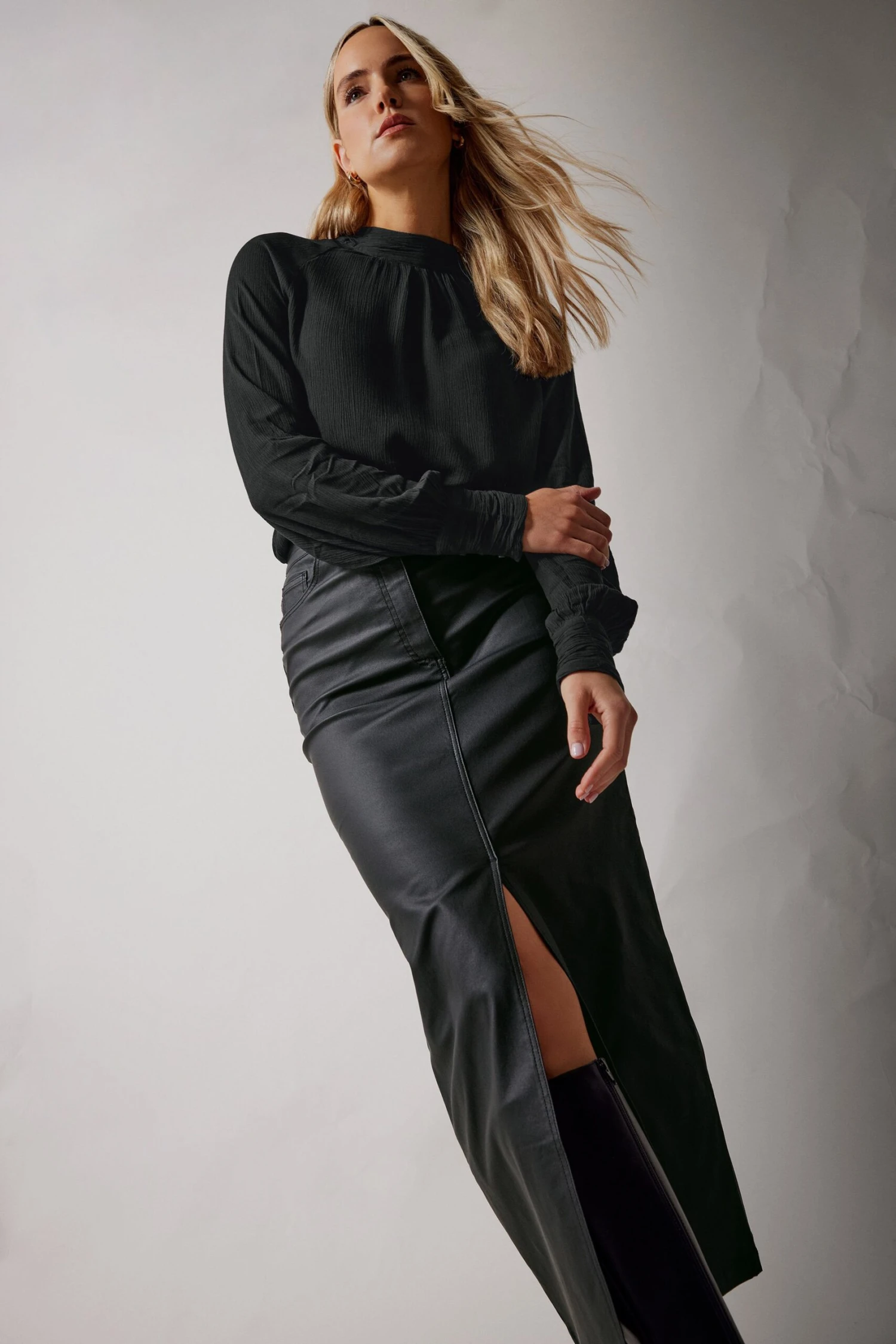 LTS Tall Black Coated Midi Skirt 3 LTS Tall Black Coated Midi Skirt