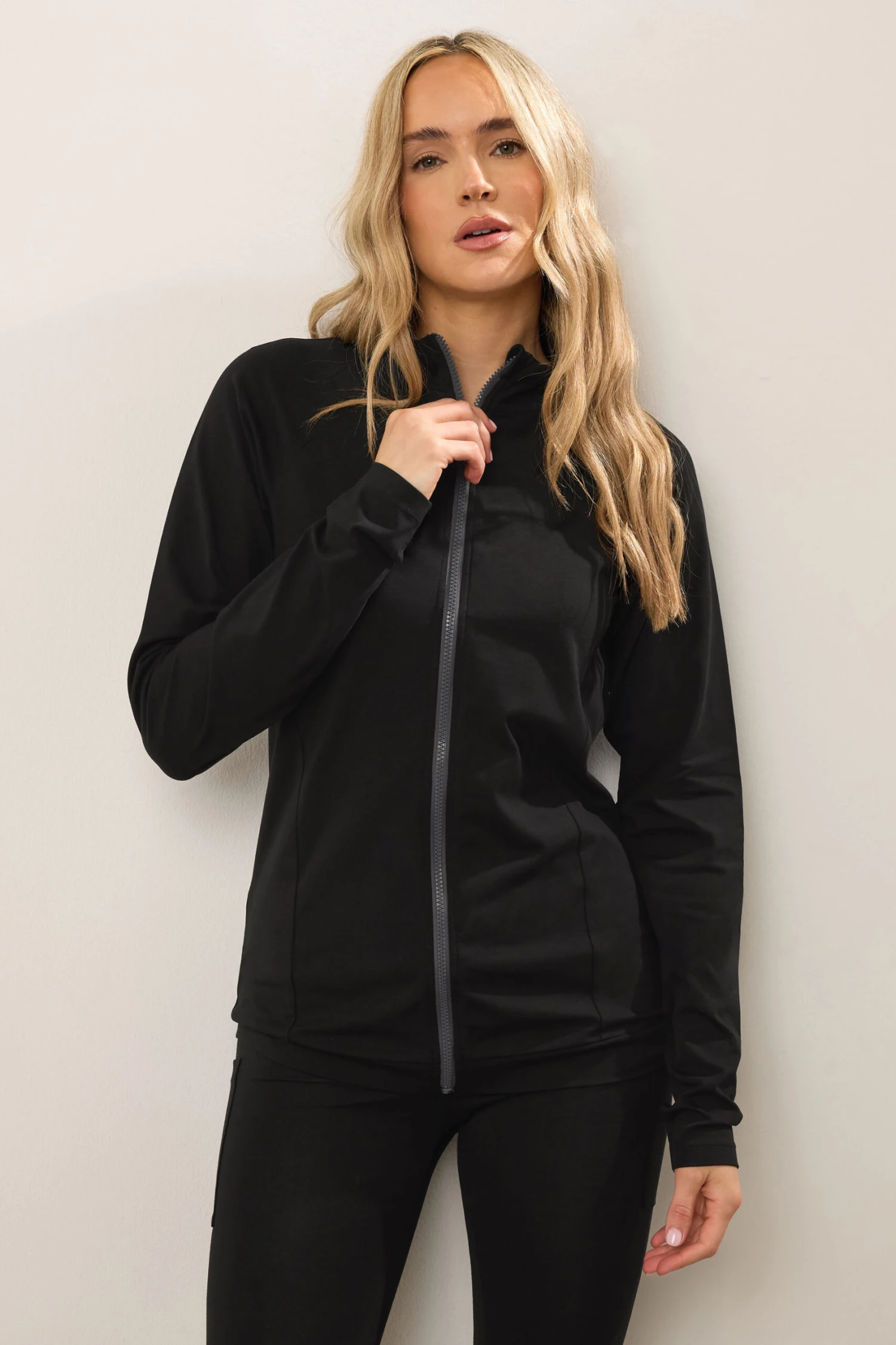 LTS Tall Black Cotton Zip Through Top 3 LTS Tall Black Cotton Zip Through Top
