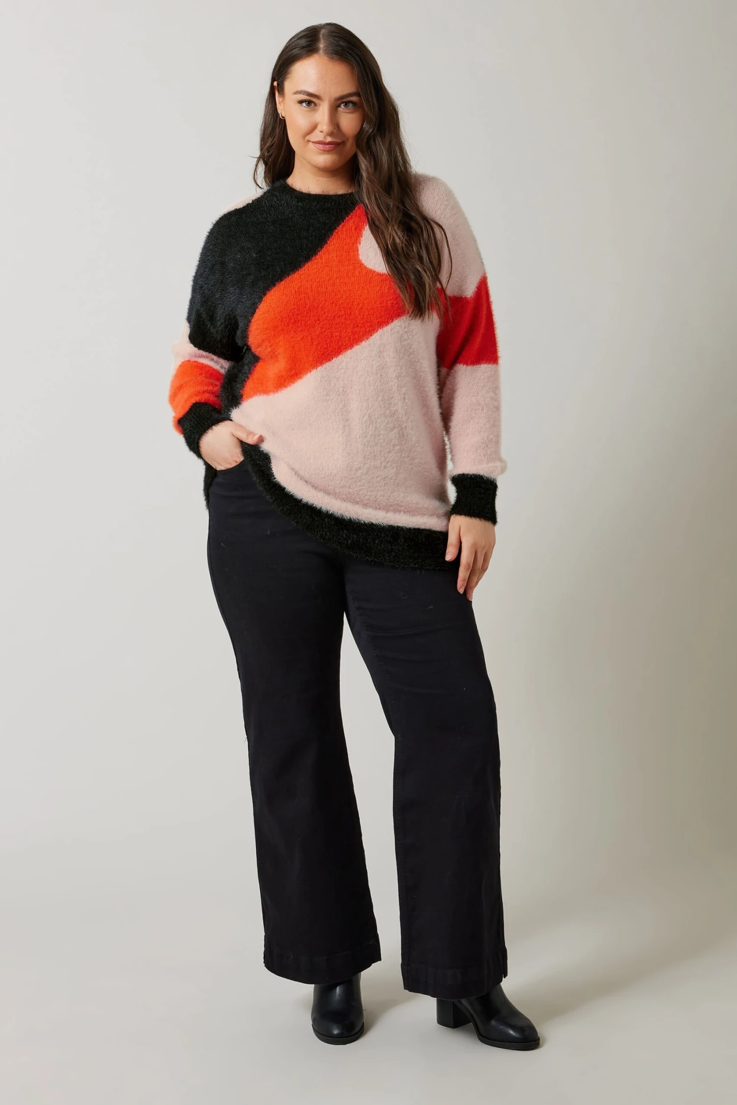 EVANS Curve Orange Colourblock Fluffy Knitted Jumper 5 EVANS Curve Orange Colourblock Fluffy Knitted Jumper – Image 3