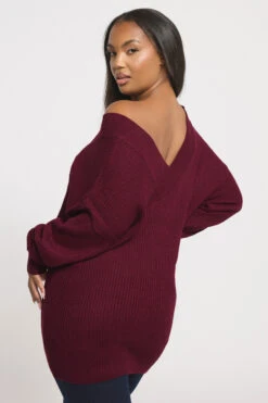 YOURS - Pull En Maille Col V Rouge Bordeaux -Evans Boutique f1da2a84 0ab3 41 280646 C