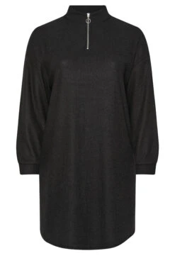 YOURS Curve Robe Pull Côtelée Noire à Col Zippé -Evans Boutique f1dff09b b0ee 45 303855 X