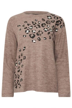 LTS Tall Brown Animal Embellished Jumper -Evans Boutique f206caf9 2e2e 44 356680 X