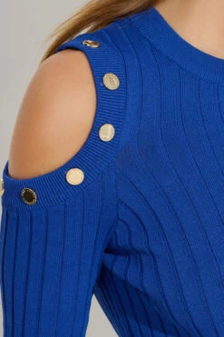 STAR Blue Button Detail Cold Shoulder Jumper 16 STAR Blue Button Detail Cold Shoulder Jumper -Evans Boutique f2bb9afc ec71 48 110849 F