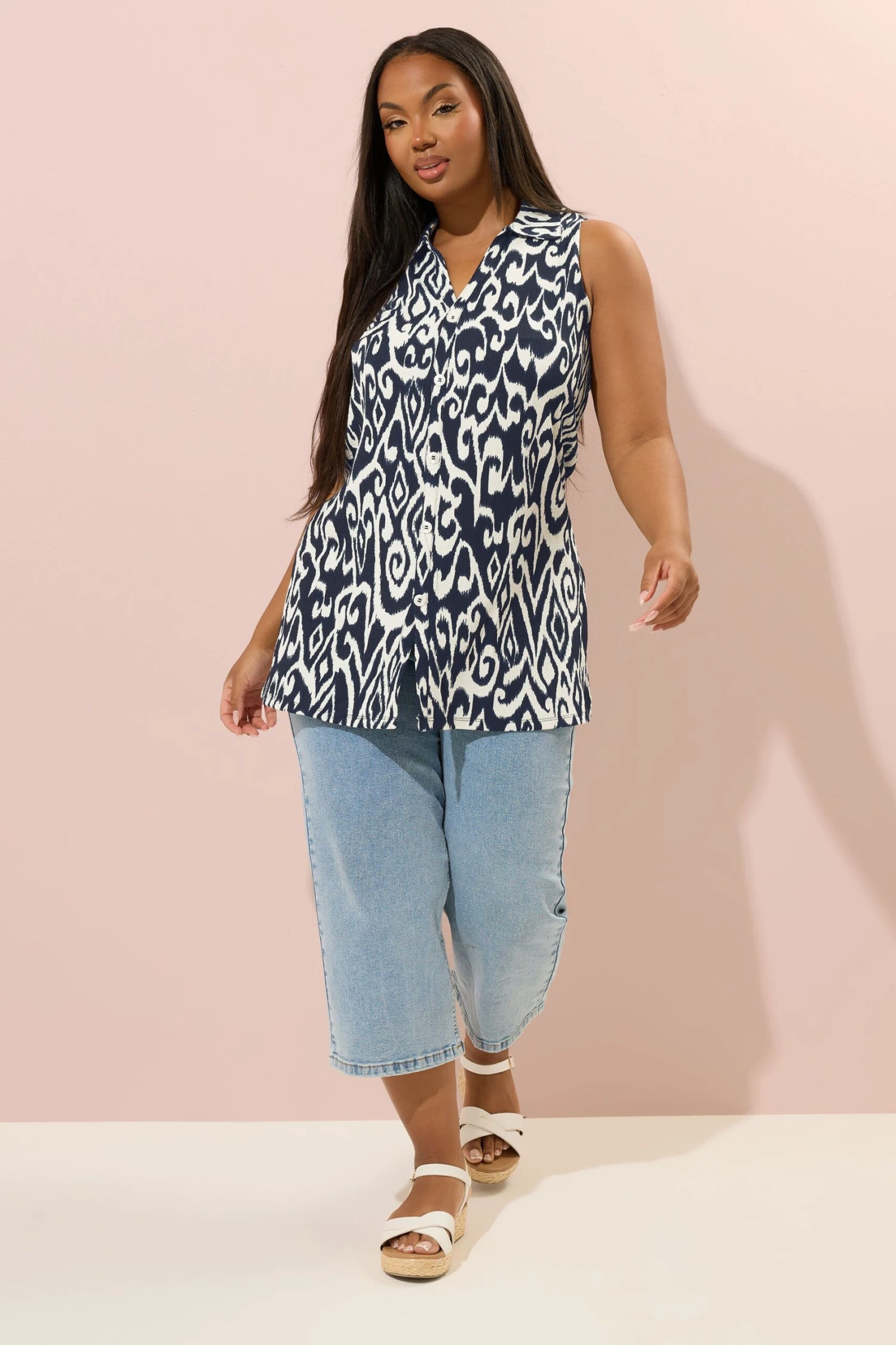 YOURS - Chemisier Bleu Marine Texturé Imprimé Abstrait 4 YOURS - Chemisier Bleu Marine Texturé Imprimé Abstrait – Image 2