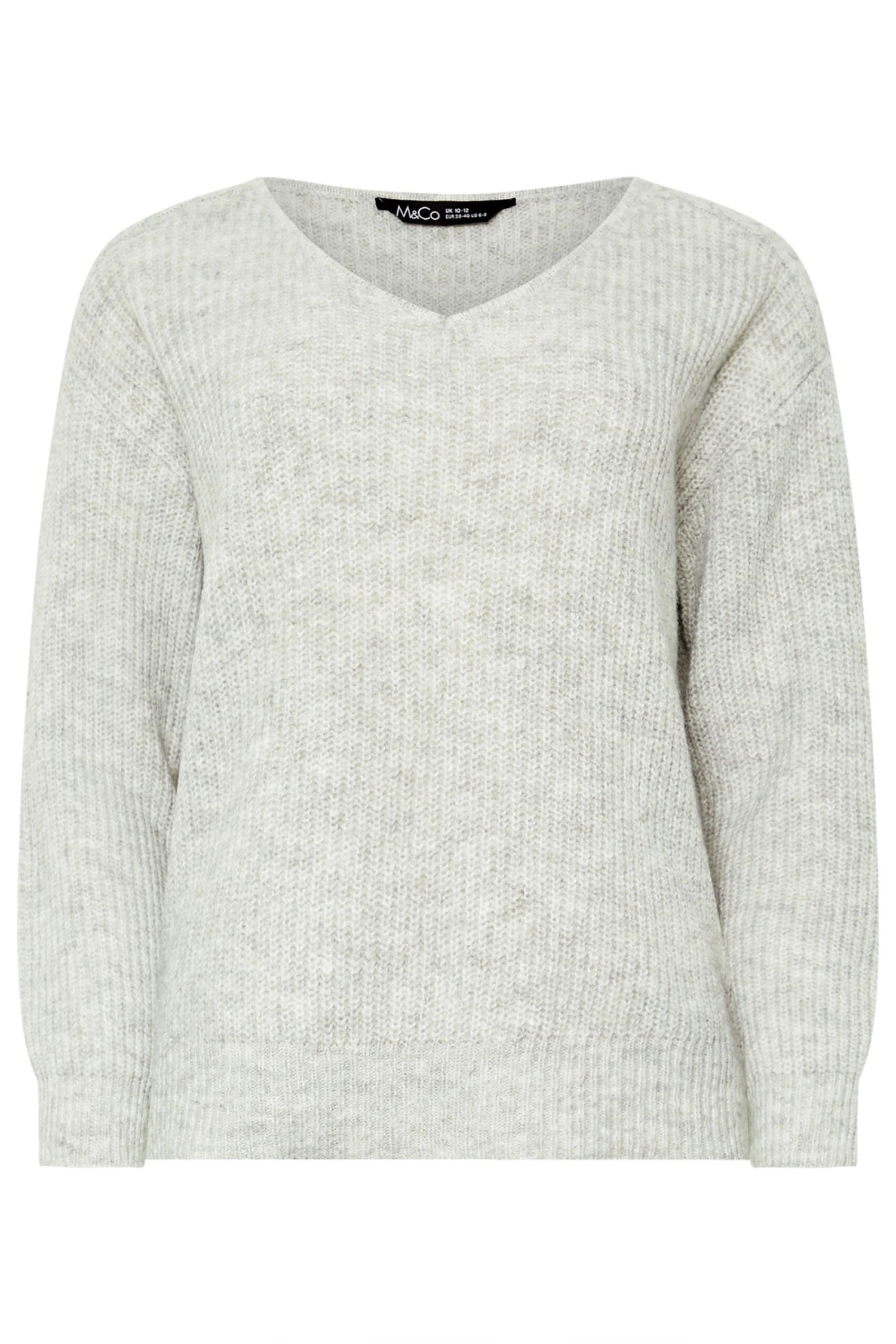 M&Co Grey V-Neck Cable Knit Shoulder Jumper 8 M&Co Grey V-Neck Cable Knit Shoulder Jumper – Image 6