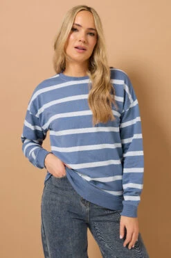 LTS Tall Light Blue Stripe Print Crew Neck Sweatshirt