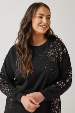EVANS Curve Black & Bronze Leopard Sequin Embellished Sweatshirt