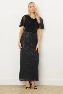 LTS Tall Black Sequin Maxi Skirt