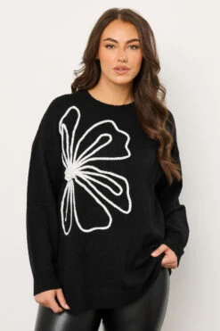 EVANS Curve Black Applique Floral Jumper