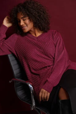 EVANS Curve Burgundy Red Metallic Knitted Jumper