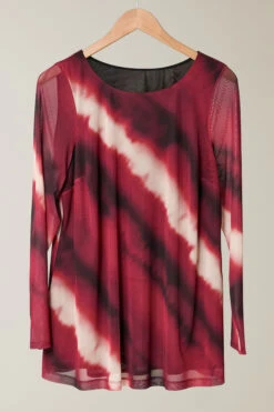 EVANS Curve Burgundy Red Abstract Print Mesh Swing Top -Evans Boutique f3ed44e7 f991 47 615938 P