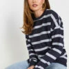 LTS Tall Navy Blue Striped Button Sweatshirt -Evans Boutique f4618b30 1a9a 4b 355285 A