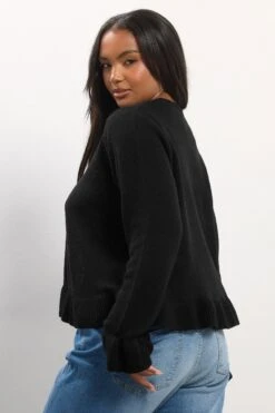 YOURS Curve Cardigan Noir à Volants -Evans Boutique f4699c6d 4b6e 47 280749 C