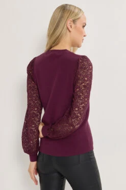 LTS Tall Burgundy Red Lace Sleeve Knit Jumper -Evans Boutique f5110549 48d3 4a 356084 C