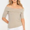 LTS Tall Stone Brown Short Sleeve Bardot Top