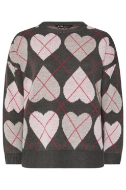 YOURS Curve Pull En Tricot Gris à Motif Cœur Argyle -Evans Boutique f535ef74 4c46 46 280719 X