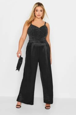 Pantalon Noir Satiné Wide Leg 8 Pantalon Noir Satiné Wide Leg -Evans Boutique f54dae68 5335 43 143176 B