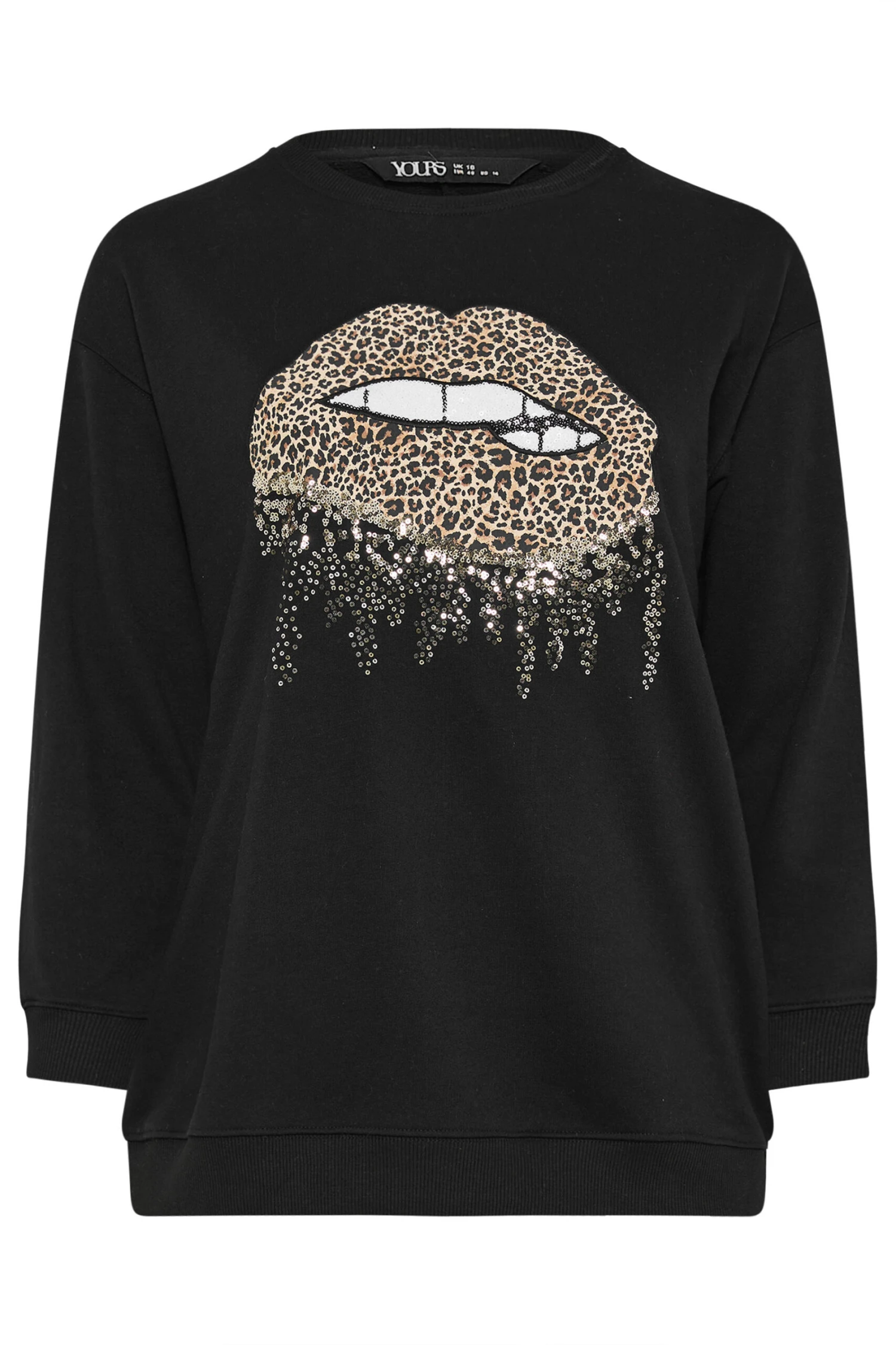 YOURS Curve Sweat-shirt Noir à Paillettes Et Lèvres Léopard 7 YOURS Curve Sweat-shirt Noir à Paillettes Et Lèvres Léopard – Image 5