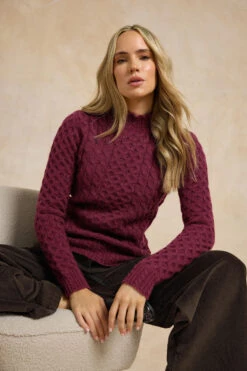 LTS Tall Burgundy Red Cable Knit Frill Jumper