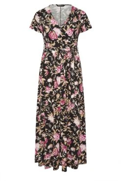 YOURS Curve Robe Longue à Fleurs Noire Et Rose -Evans Boutique f5ca6335 ffce 4c 304270 X