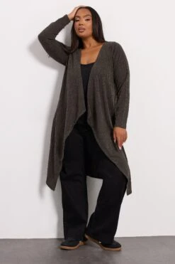 YOURS Curve Cardigan Côtelé Marron Effet Cascade Midaxi -Evans Boutique f5f11671 3f1a 4a 322857 B