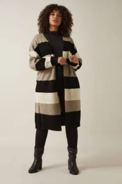 EVANS Curve Natural Brown Colourblock Stripe Cardigan