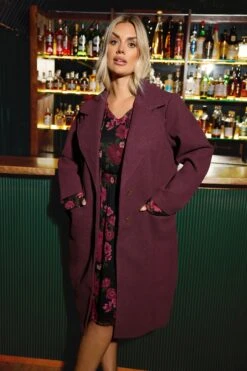 YOURS - Manteau Long Formel Rouge Bordeaux