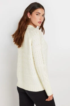 LTS Tall Ivory White Patchwork Cable Knit Jumper -Evans Boutique f744f6dc 1339 4f 353886 C
