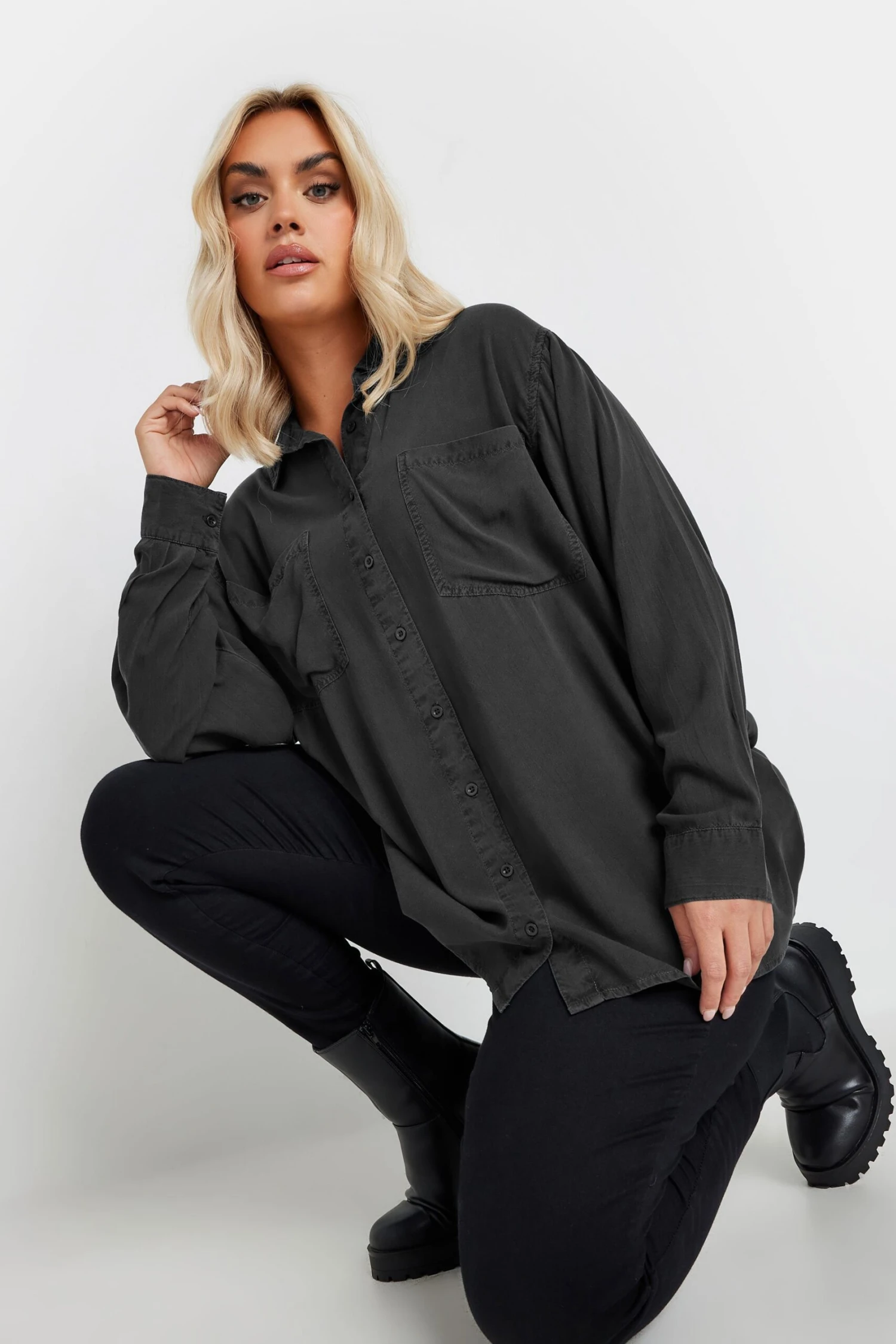 YOURS - Chemisier Noir Délavé Manches Longues 4 YOURS - Chemisier Noir Délavé Manches Longues – Image 2