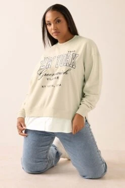 YOURS Curve Sweat-shirt 2 En 1 « New York » Marron Naturel
