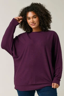 EVANS Curve Burgundy Red Ribbed Soft Touch Jumper