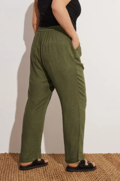 YOURS - Pantalon Vert Kaki Coupe Droite En Lin -Evans Boutique f8166923 83b9 4b 310021 C