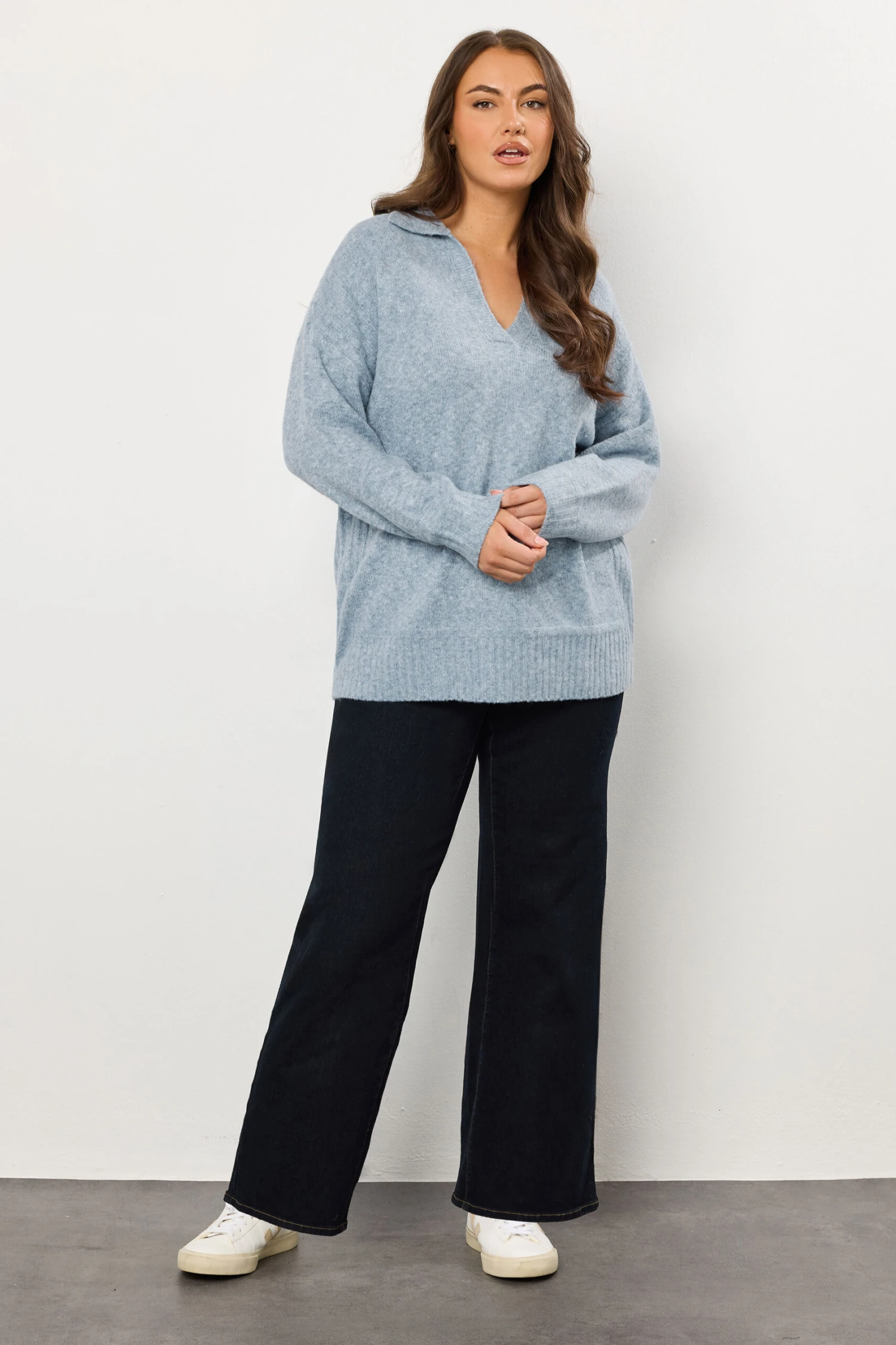 EVANS Curve Light Blue Collared Knitted Jumper 4 EVANS Curve Light Blue Collared Knitted Jumper – Image 2