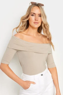 LTS Tall Stone Brown Short Sleeve Bardot Top 10 LTS Tall Stone Brown Short Sleeve Bardot Top -Evans Boutique f87a3628 aab5 4b 354060 D