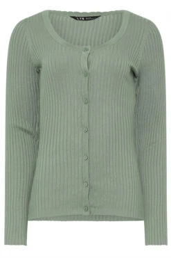 LTS Tall Sage Green Ribbed Scalloped Hemline Cardigan -Evans Boutique f8a6c879 fede 41 355583 X