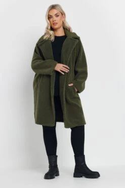 YOURS Curve Manteau Teddy En Fausse Fourrure Vert Kaki