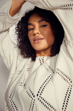 EVANS Curve Cream Diamond Pointelle Jumper