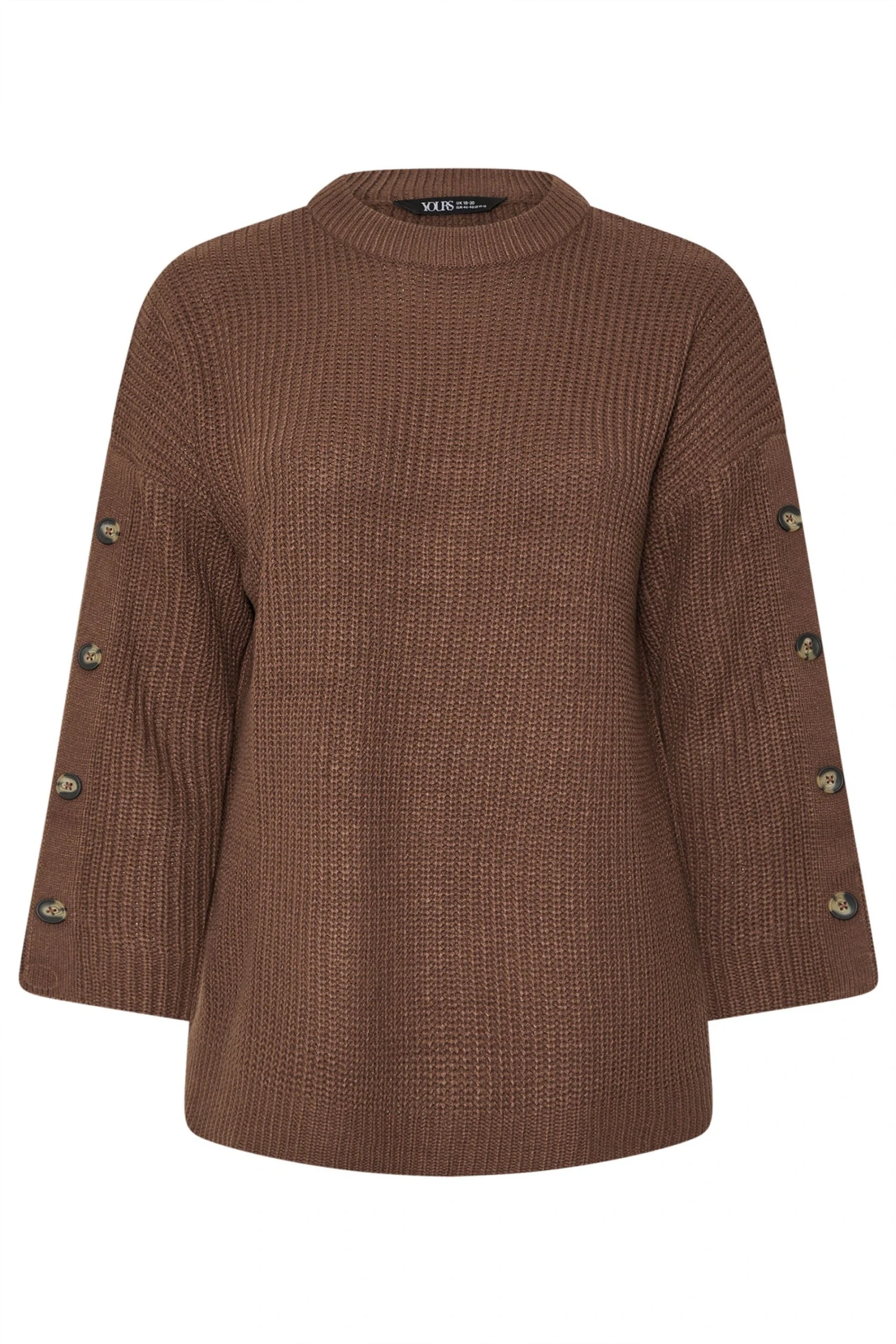 YOURS Curve Pull En Maille à Manches Boutonnées Marron Chocolat 7 YOURS Curve Pull En Maille à Manches Boutonnées Marron Chocolat – Image 5