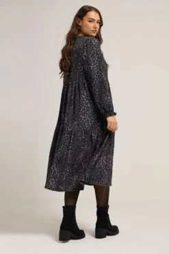YOURS Curve Robe Longue Texturée Léopard Grise -Evans Boutique fa7f6a9a ede6 48 270376 C