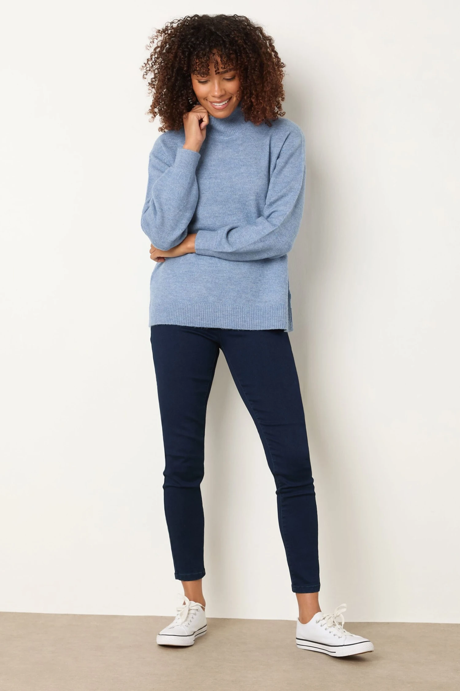 M&Co Blue Funnel Neck Balloon Sleeve Jumper 5 M&Co Blue Funnel Neck Balloon Sleeve Jumper – Image 3