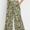 YOURS - Pantalon Wide Leg Vert Texturé Abstrait En Jersey -Evans Boutique faf9c5f2 8d5a 4d 303654 A