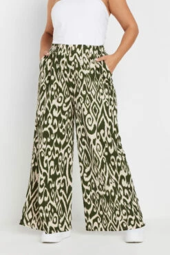 YOURS - Pantalon Wide Leg Vert Texturé Abstrait En Jersey