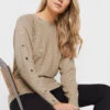 LTS Tall Beige Brown Eyelet Sleeve Jumper 2 LTS Tall Beige Brown Eyelet Sleeve Jumper -Evans Boutique fb3c84d7 ac10 44 354108 A